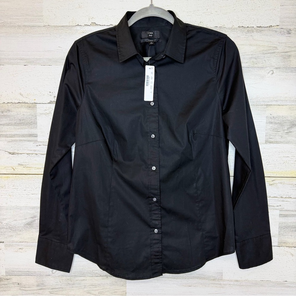J.CREW 365 Women’s Curvy Slim Stretch Perfect Shirt In Black-Size 8 New